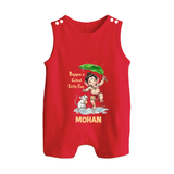 Bappa's Little Fan Ganesha Celebration Printed Button Romper - RED - New Born (Chest 18")