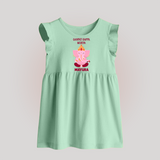 Ganpati Bappa Morya Festive Blessings Printed Baby Frock - MINT GREEN - 0 - 3 Months Old (Chest 17")