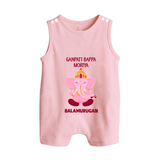 Ganpati Bappa Morya Festive Blessings Printed Button Romper - BABY PINK - New Born (Chest 18")