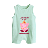 Ganpati Bappa Morya Festive Blessings Printed Button Romper - MINT GREEN - New Born (Chest 18")