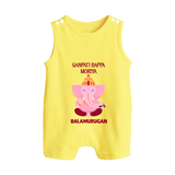 Ganpati Bappa Morya Festive Blessings Printed Button Romper - PASTEL YELLOW - New Born (Chest 18")