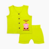 Ganpati Bappa Morya Festive Blessings Printed Jabla Set - LIME GREEN - 0 - 3 Months Old (Chest 9.8")
