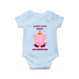 Ganpati Bappa Morya Festive Blessings Printed Romper - BABY BLUE - New Born (Chest 14")