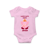 Ganpati Bappa Morya Festive Blessings Printed Romper - BABY PINK - New Born (Chest 14")