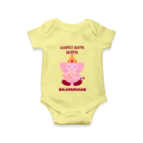 Ganpati Bappa Morya Festive Blessings Printed Romper - PASTEL YELLOW - New Born (Chest 14")