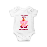 Ganpati Bappa Morya Festive Blessings Printed Romper - WHITE - New Born (Chest 14")