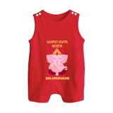 Ganpati Bappa Morya Festive Blessings Printed Button Romper - RED - New Born (Chest 18")