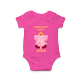 Ganpati Bappa Morya Festive Blessings Printed Romper - HOT PINK - New Born (Chest 14")