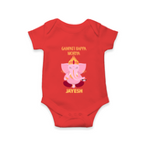 Ganpati Bappa Morya Festive Blessings Printed Romper - RED - New Born (Chest 14")