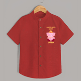 Ganpati Bappa Morya Festive Blessings Printed Shirt - RED - 0 - 6 Months Old (Chest 23")