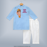 Ganpati Bappa Morya Cute Blessings Printed Kurta Set - BABY BLUE - 3 - 6 Months Old (Chest 24", Kurta Length 14'', Waist 19", Pant Length 14")