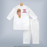 Ganpati Bappa Morya Cute Blessings Printed Kurta Set - WHITE - 3 - 6 Months Old (Chest 24", Kurta Length 14'', Waist 19", Pant Length 14")