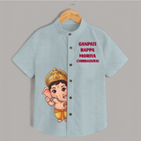 Ganpati Bappa Morya Divine Blessings Printed Kids Shirt - ARCTIC BLUE - 0 - 6 Months Old (Chest 23")