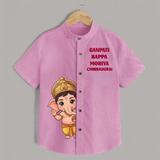 Ganpati Bappa Morya Divine Blessings Printed Kids Shirt - BABY PINK - 0 - 6 Months Old (Chest 23")