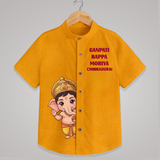 Ganpati Bappa Morya Divine Blessings Printed Kids Shirt - CHROME YELLOW - 0 - 6 Months Old (Chest 23")