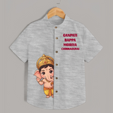Ganpati Bappa Morya Divine Blessings Printed Kids Shirt - GREY - 0 - 6 Months Old (Chest 23")