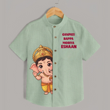 Ganpati Bappa Morya Divine Blessings Printed Kids Shirt - MINT GREEN - 0 - 6 Months Old (Chest 23")
