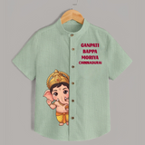 Ganpati Bappa Morya Divine Blessings Printed Kids Shirt - MINT GREEN - 0 - 6 Months Old (Chest 23")