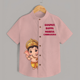 Ganpati Bappa Morya Divine Blessings Printed Kids Shirt - PEACH - 0 - 6 Months Old (Chest 23")
