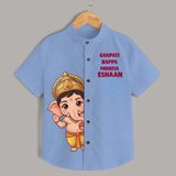 Ganpati Bappa Morya Divine Blessings Printed Kids Shirt - SKY BLUE - 0 - 6 Months Old (Chest 23")