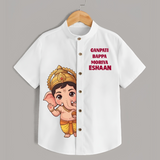 Ganpati Bappa Morya Divine Blessings Printed Kids Shirt - WHITE - 0 - 6 Months Old (Chest 23")