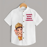 Ganpati Bappa Morya Divine Blessings Printed Kids Shirt - WHITE - 0 - 6 Months Old (Chest 23")