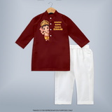 Ganpati Bappa Morya Cute Blessings Printed Kurta Set - MAROON - 3 - 6 Months Old (Chest 24", Kurta Length 14'', Waist 19", Pant Length 14")