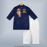Ganpati Bappa Morya Cute Blessings Printed Kurta Set - NAVY BLUE - 3 - 6 Months Old (Chest 24", Kurta Length 14'', Waist 19", Pant Length 14")