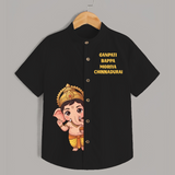 Ganpati Bappa Morya Divine Blessings Printed Kids Shirt - BLACK - 0 - 6 Months Old (Chest 23")