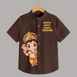 Ganpati Bappa Morya Divine Blessings Printed Kids Shirt - CHOCOLATE BROWN - 0 - 6 Months Old (Chest 23")