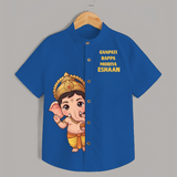 Ganpati Bappa Morya Divine Blessings Printed Kids Shirt - COBALT BLUE - 0 - 6 Months Old (Chest 23")