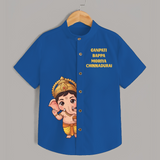 Ganpati Bappa Morya Divine Blessings Printed Kids Shirt - COBALT BLUE - 0 - 6 Months Old (Chest 23")
