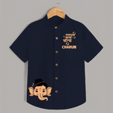 Cute Ganesha Face Blessings Printed Kids Shirt - NAVY BLUE - 0 - 6 Months Old (Chest 23")