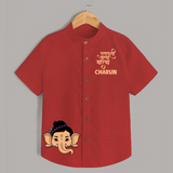 Cute Ganesha Face Blessings Printed Kids Shirt - RED - 0 - 6 Months Old (Chest 23")