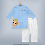 Cute Bal Ganesh Peekaboo Celebration Printed Kurta Set - BABY BLUE - 3 - 6 Months Old (Chest 24", Kurta Length 14'', Waist 19", Pant Length 14")