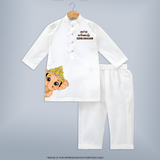 Cute Bal Ganesh Peekaboo Celebration Printed Kurta Set - WHITE - 3 - 6 Months Old (Chest 24", Kurta Length 14'', Waist 19", Pant Length 14")
