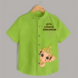 Little Ganesh Celebration Cartoon Printed Kids Shirt - LIME GREEN - 0 - 6 Months Old (Chest 23")