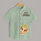 Little Ganesh Celebration Cartoon Printed Kids Shirt - MINT GREEN - 0 - 6 Months Old (Chest 23")