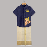 Cute Bal Ganesh Peekaboo Celebration Printed Shirt and Dhoti - DARK BLUE - 0 - 6 Months Old (Chest-23") (Dhoti length-14")
