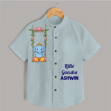 Little Ganesha Swinging Joy Printed Kids Shirt - ARCTIC BLUE - 0 - 6 Months Old (Chest 23")
