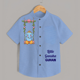 Little Ganesha Swinging Joy Printed Kids Shirt - SKY BLUE - 0 - 6 Months Old (Chest 23")