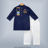 Little Ganesha Swinging Joy Printed Kurta Set - NAVY BLUE - 3 - 6 Months Old (Chest 24", Kurta Length 14'', Waist 19", Pant Length 14")