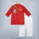 Little Ganesha Swinging Joy Printed Kurta Set - RED - 3 - 6 Months Old (Chest 24", Kurta Length 14'', Waist 19", Pant Length 14")