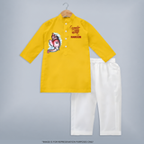 Little Ganesha Floral Frame Blessings Printed Kurta Set - CHROME YELLOW - 3 - 6 Months Old (Chest 24", Kurta Length 14'', Waist 19", Pant Length 14")