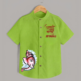 Baby Ganesha Lotus Garden Printed Kids Shirt - LIME GREEN - 0 - 6 Months Old (Chest 23")