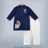 Little Ganesha Floral Frame Blessings Printed Kurta Set - NAVY BLUE - 3 - 6 Months Old (Chest 24", Kurta Length 14'', Waist 19", Pant Length 14")