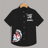 Baby Ganesha Lotus Garden Printed Kids Shirt - BLACK - 0 - 6 Months Old (Chest 23")