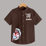Baby Ganesha Lotus Garden Printed Kids Shirt - CHOCOLATE BROWN - 0 - 6 Months Old (Chest 23")