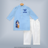 Ganpati Bappa Morya Artistic Devotion Printed Kurta Set - BABY BLUE - 3 - 6 Months Old (Chest 24", Kurta Length 14'', Waist 19", Pant Length 14")
