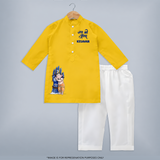 Ganpati Bappa Morya Artistic Devotion Printed Kurta Set - CHROME YELLOW - 3 - 6 Months Old (Chest 24", Kurta Length 14'', Waist 19", Pant Length 14")